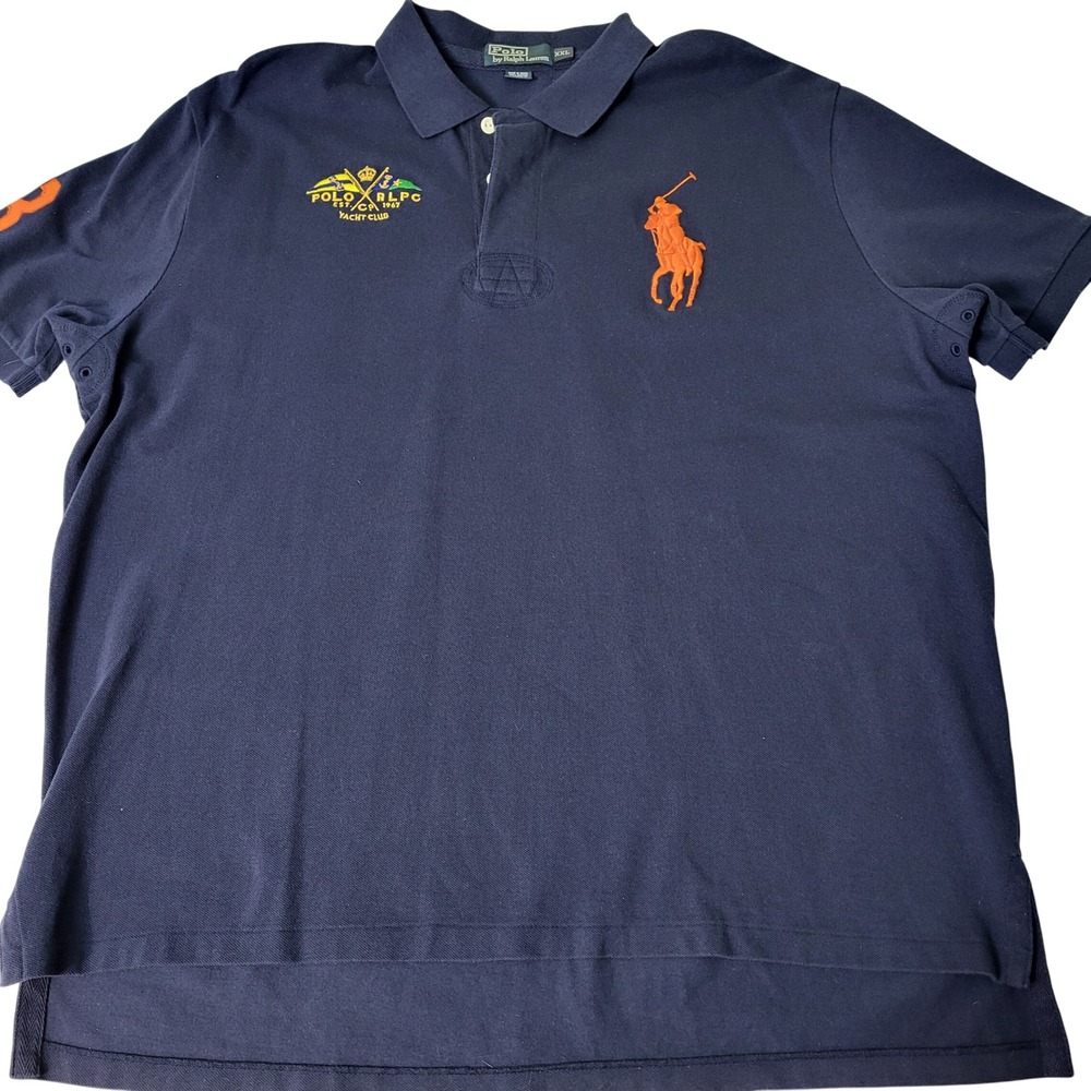 Vtg Ralph Lauren Polo RLPC Yacht Club Big Pony Shirt Navy Men's XXL Y2K Nautical